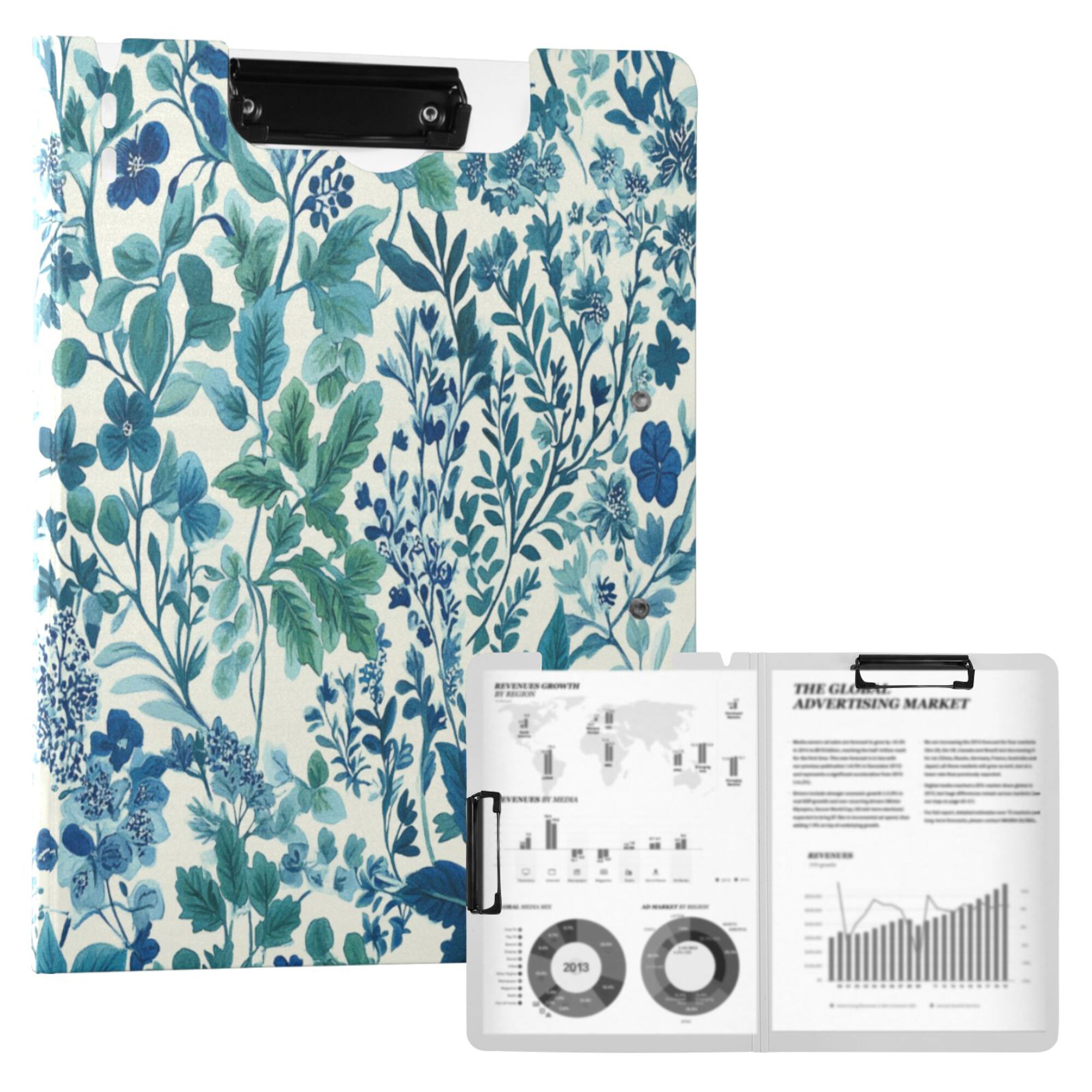 FORMRS A4 Clipboard Folder with Pen Holder Horizontal Foldable School Office Binder, Beautiful Leaves Pattern