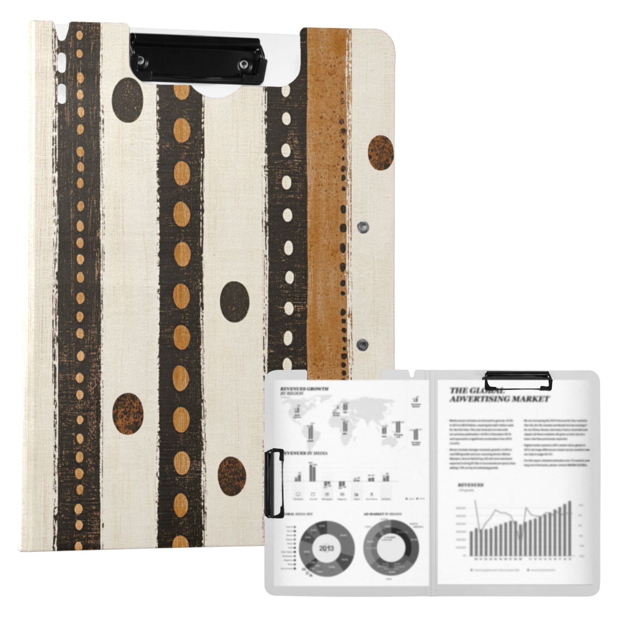 FORMRS A4 Clipboard Folder with Pen Holder Horizontal Foldable School Office Binder, Beige Abstract Dots