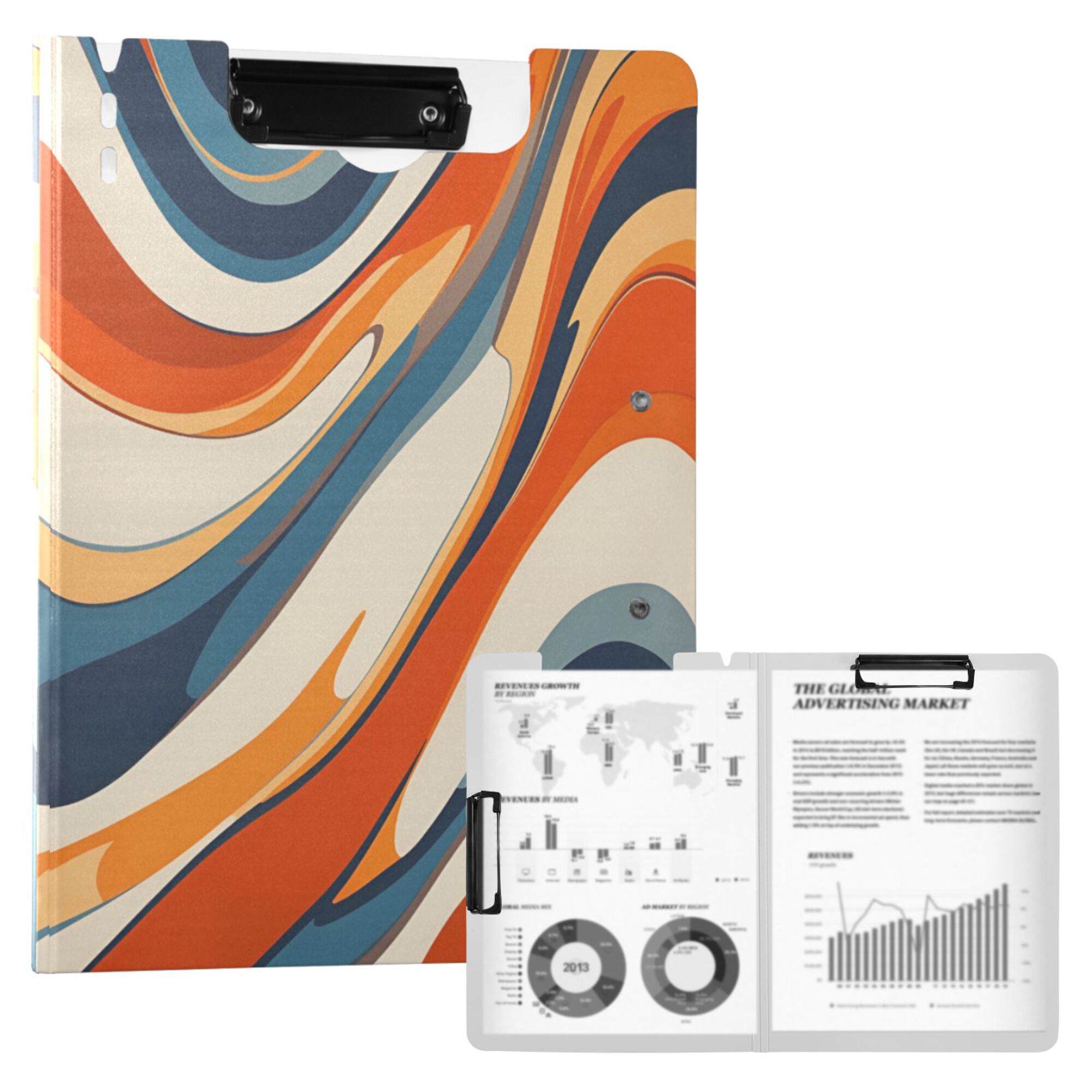 FORMRS A4 Clipboard Folder with Pen Holder Horizontal Foldable School Office Binder, Beige Abstract Wavy