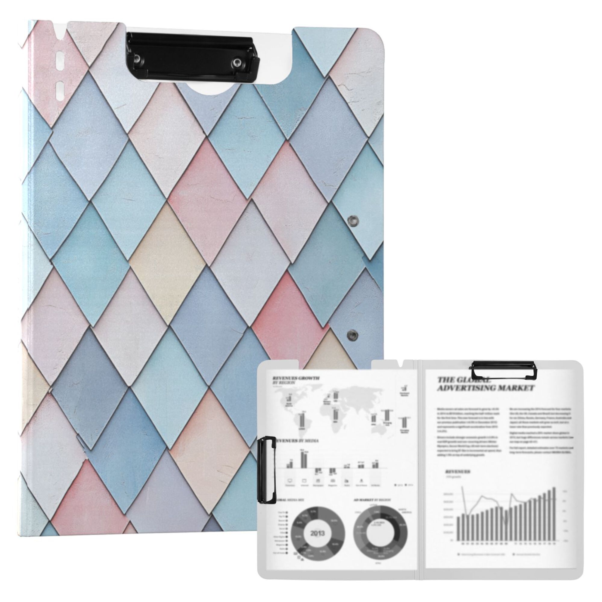 FORMRS A4 Clipboard Folder with Pen Holder Horizontal Foldable School Office Binder, Beige Art Pattern