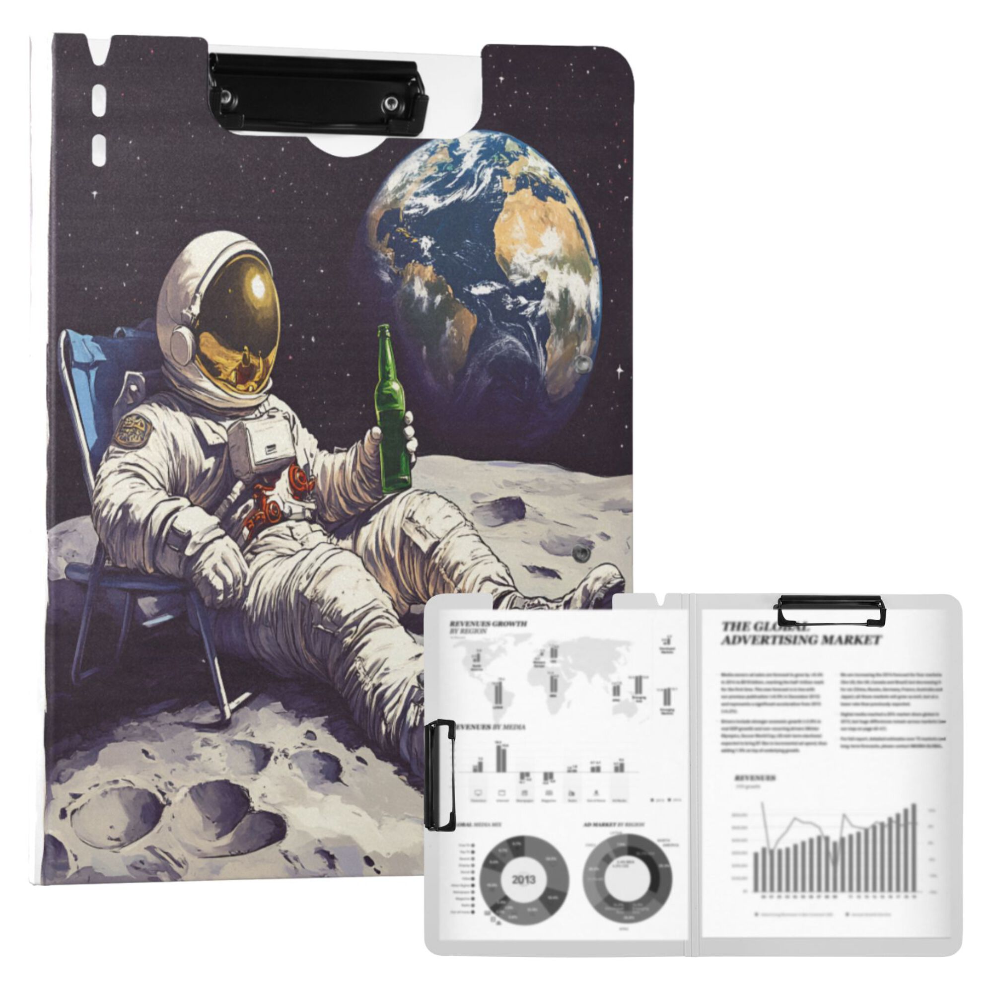 FORMRS A4 Clipboard Folder with Pen Holder Horizontal Foldable School Office Binder, Beige Astronaut