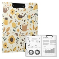 FORMRS A4 Clipboard Folder with Pen Holder Horizontal Foldable School Office Binder, Beige Birds Floral