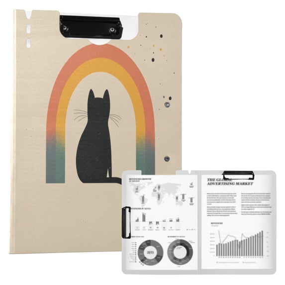 FORMRS A4 Clipboard Folder with Pen Holder Horizontal Foldable School Office Binder, Beige Cat Rainbow