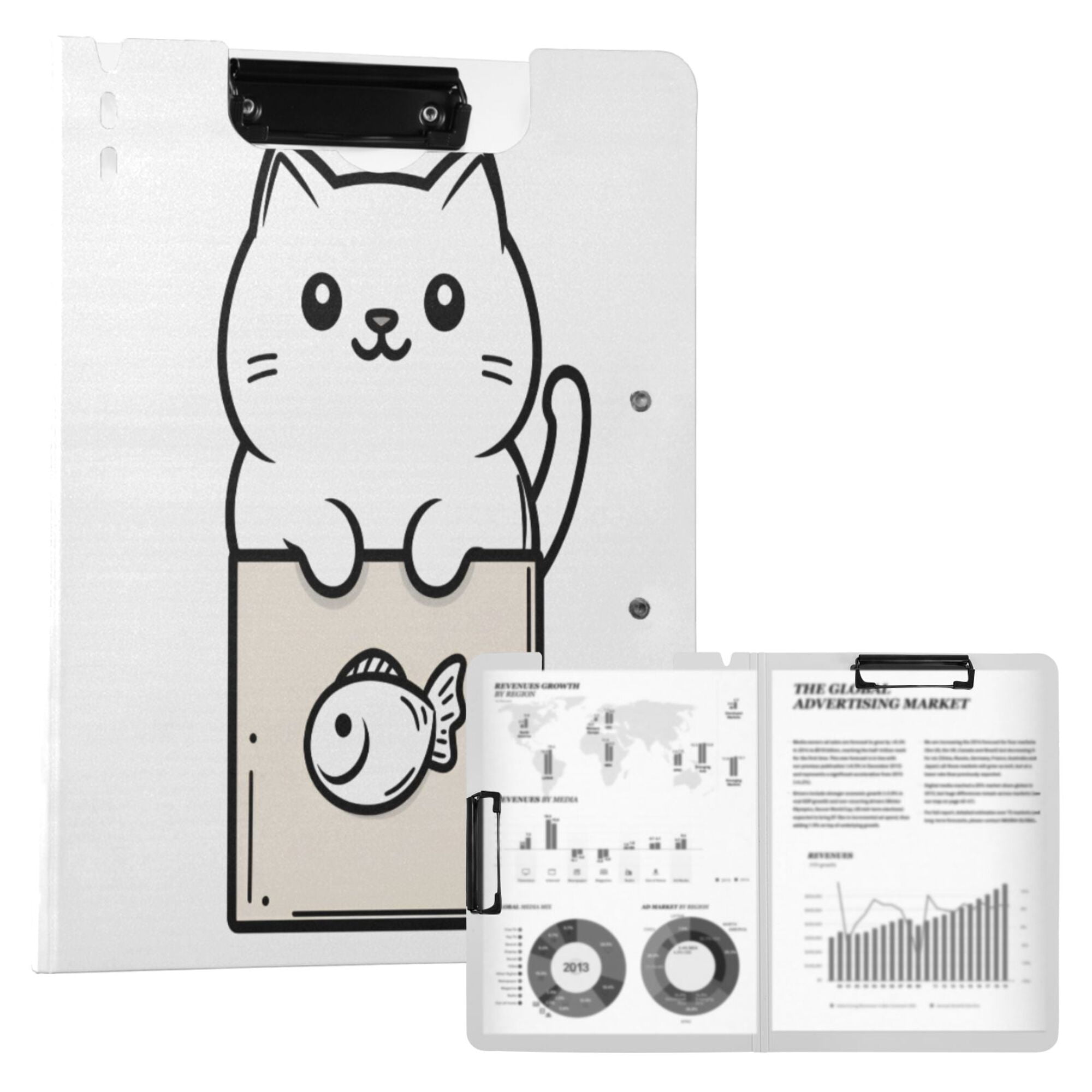FORMRS A4 Clipboard Folder with Pen Holder Horizontal Foldable School Office Binder, Beige Chubby Cat