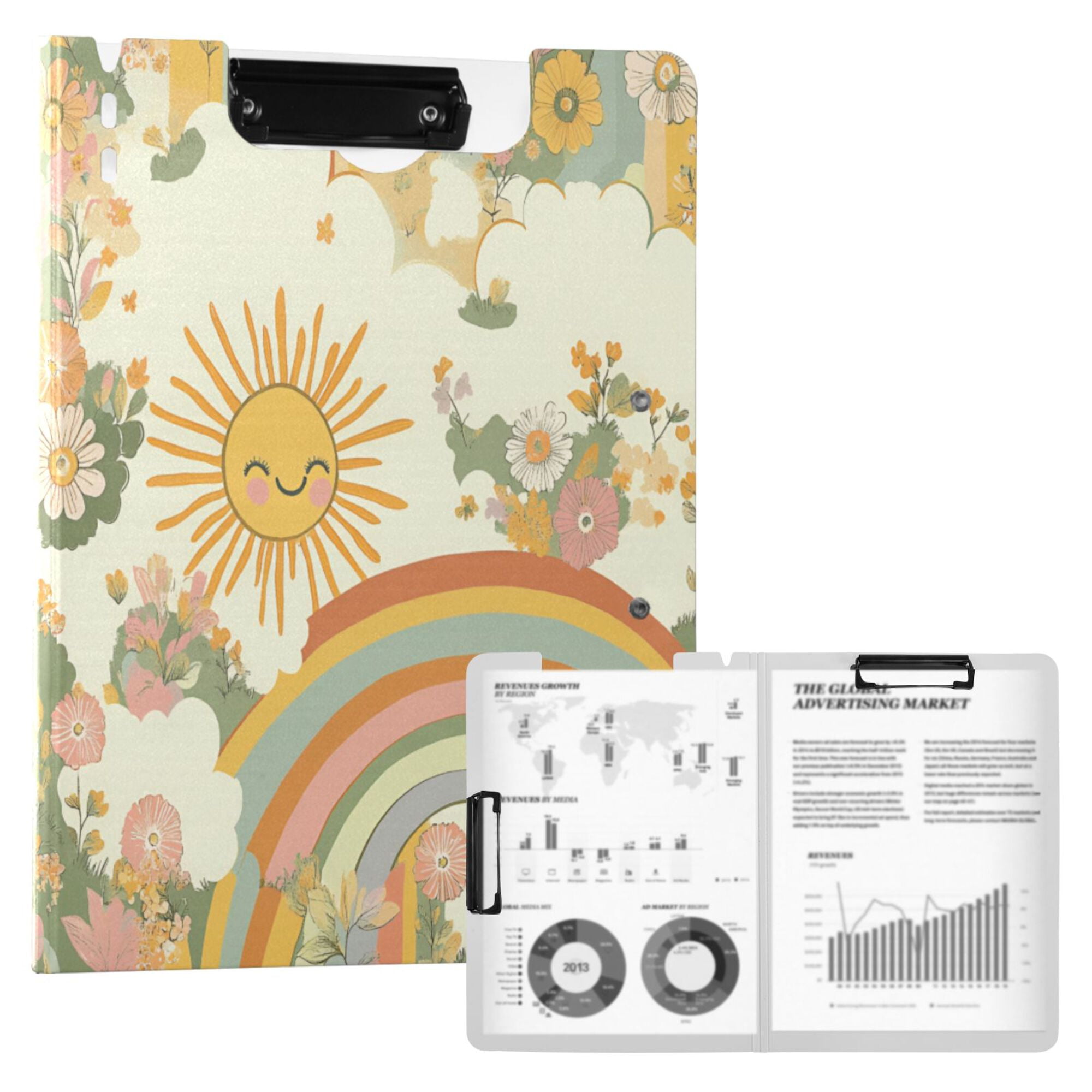 FORMRS A4 Clipboard Folder with Pen Holder Horizontal Foldable School Office Binder, Beige Clouds