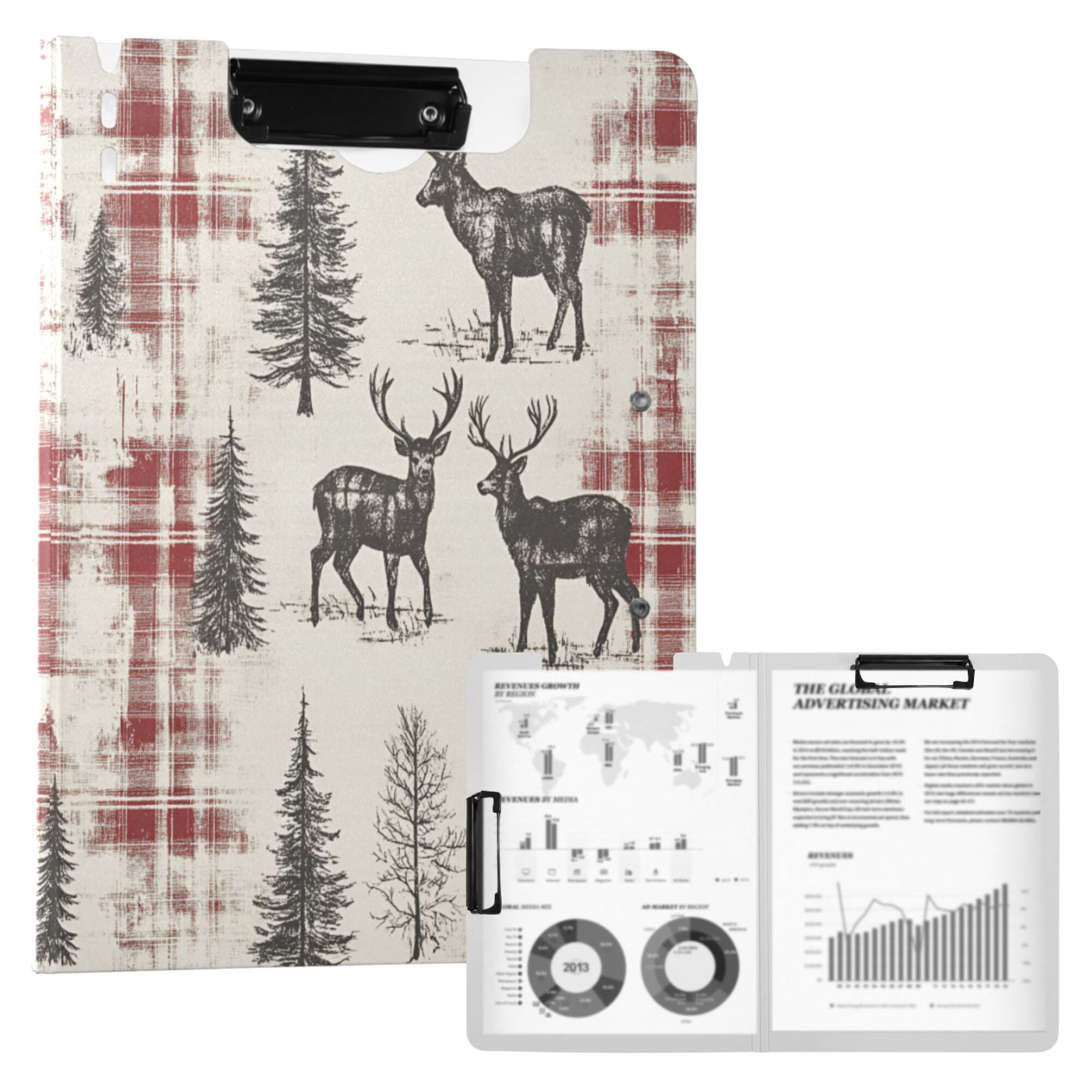 FORMRS A4 Clipboard Folder with Pen Holder Horizontal Foldable School Office Binder, Beige Deer