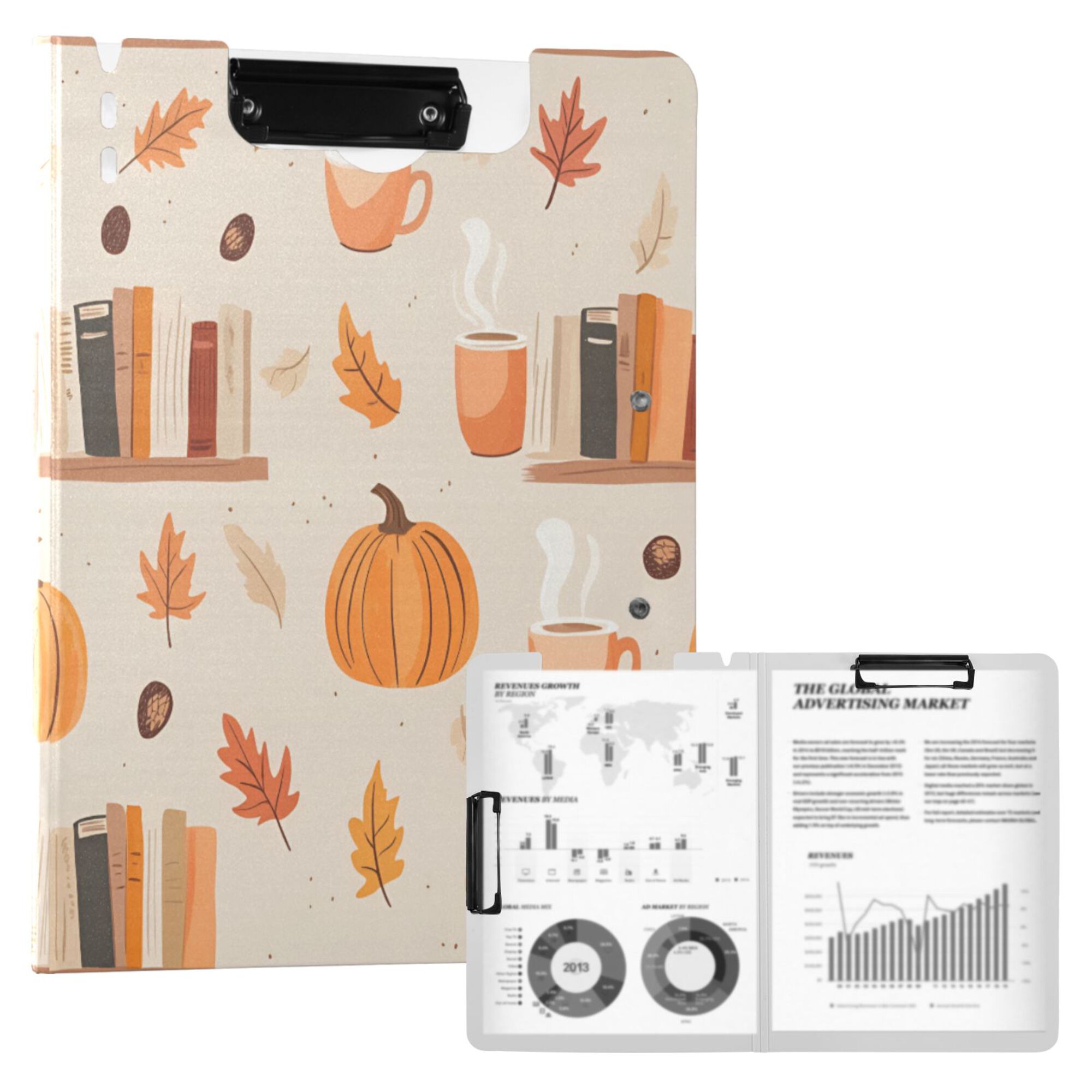 FORMRS A4 Clipboard Folder with Pen Holder Horizontal Foldable School Office Binder, Beige Fall Acorns Pattern