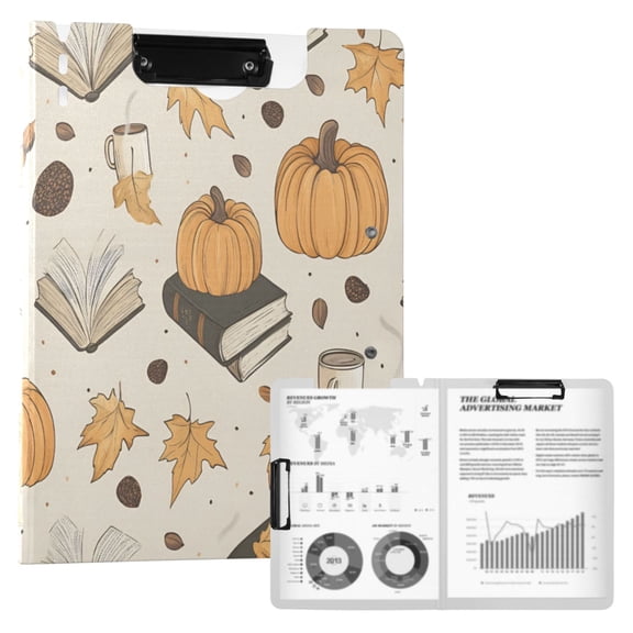 FORMRS A4 Clipboard Folder with Pen Holder Horizontal Foldable School Office Binder, Beige Fall Books