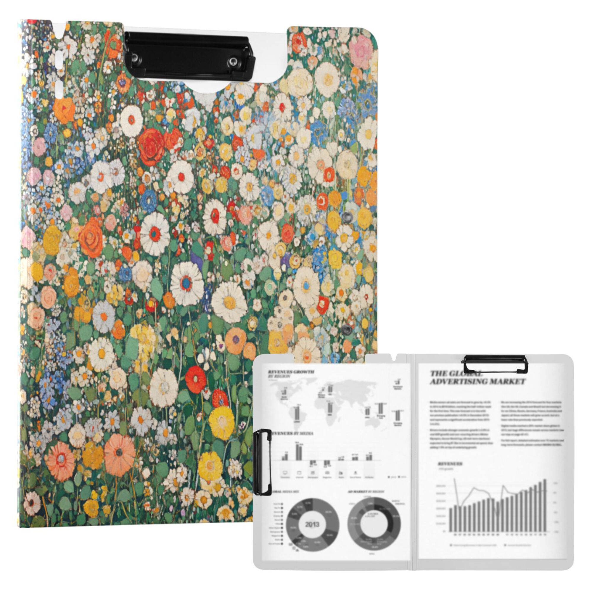 FORMRS A4 Clipboard Folder with Pen Holder Horizontal Foldable School Office Binder, Beige Floral Garden