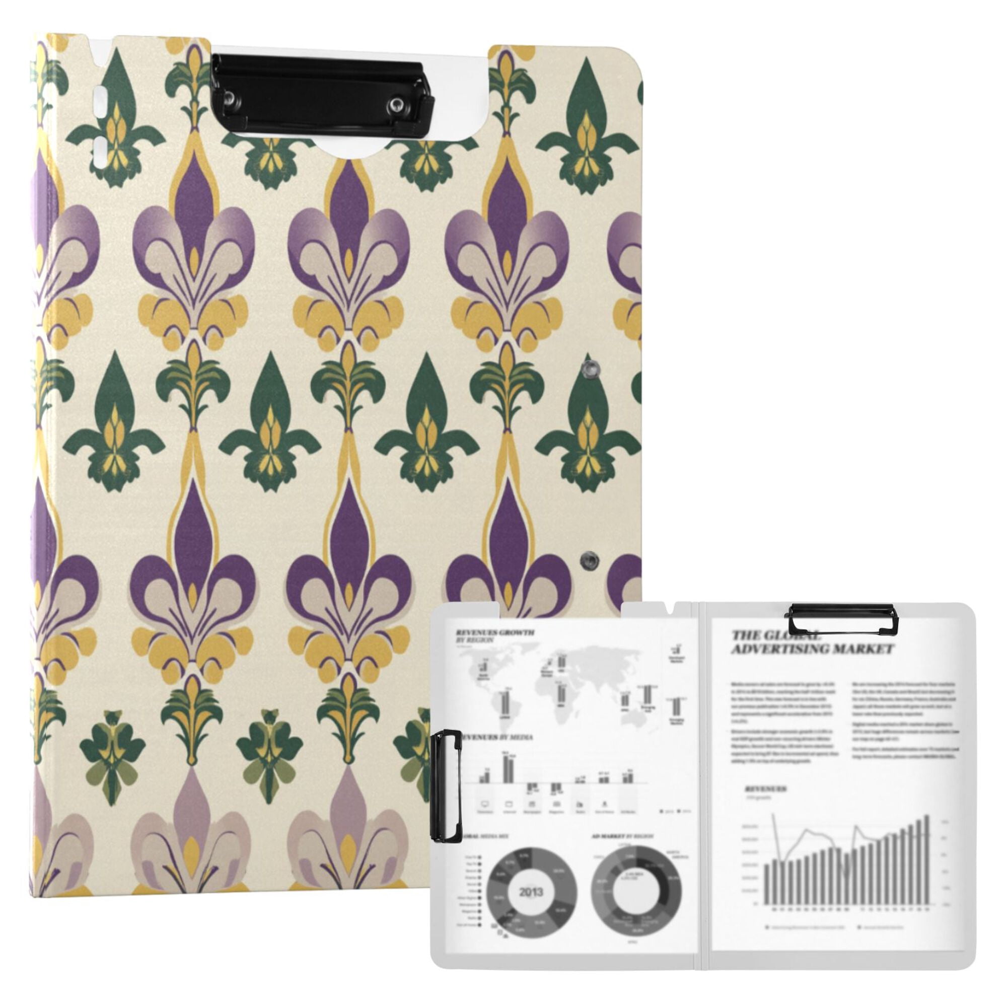 FORMRS A4 Clipboard Folder with Pen Holder Horizontal Foldable School Office Binder, Beige Floral Pattern