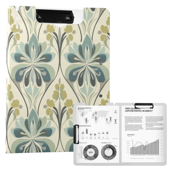 FORMRS A4 Clipboard Folder with Pen Holder Horizontal Foldable School Office Binder, Beige Floral Pattern