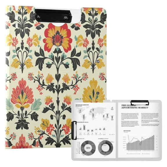 FORMRS A4 Clipboard Folder with Pen Holder Horizontal Foldable School Office Binder, Beige Floral