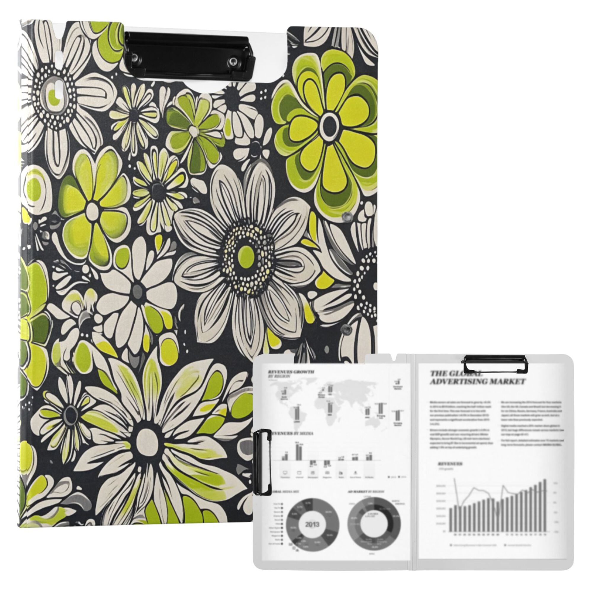 FORMRS A4 Clipboard Folder with Pen Holder Horizontal Foldable School Office Binder, Beige Flower Pattern