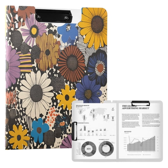 FORMRS A4 Clipboard Folder with Pen Holder Horizontal Foldable School Office Binder, Beige Flowers