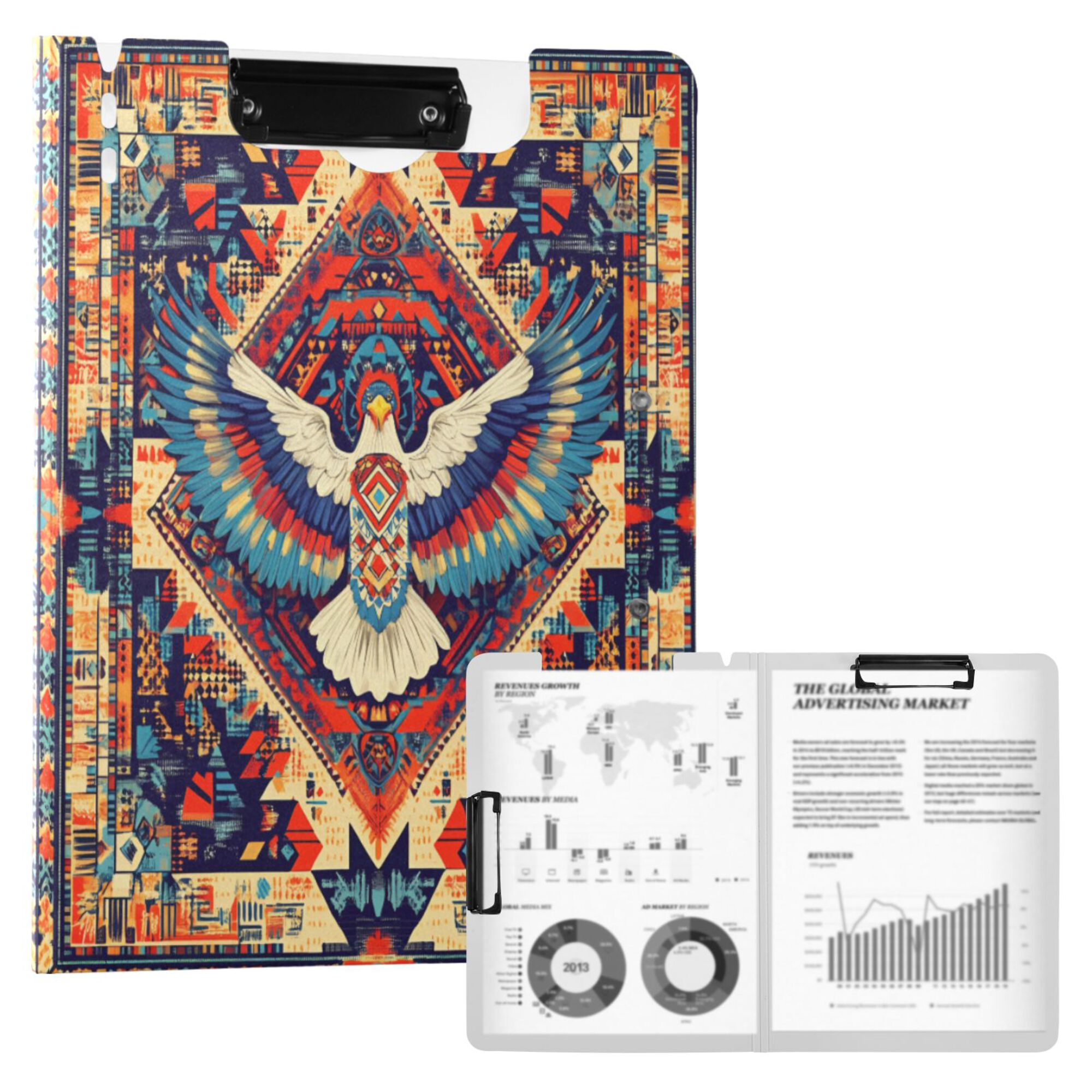 FORMRS A4 Clipboard Folder with Pen Holder Horizontal Foldable School Office Binder, Beige Geometric Eagle