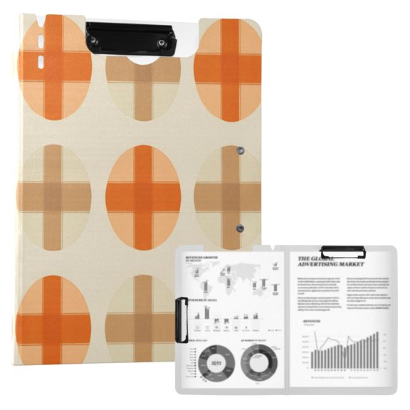 FORMRS A4 Clipboard Folder with Pen Holder Horizontal Foldable School Office Binder, Beige Geometric Pattern