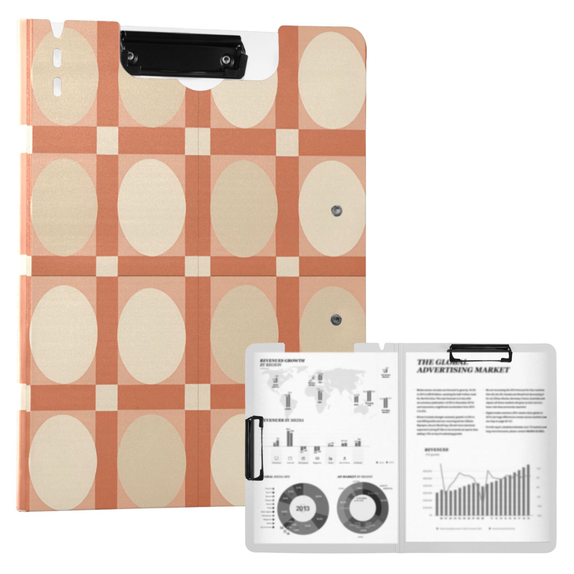 FORMRS A4 Clipboard Folder with Pen Holder Horizontal Foldable School Office Binder, Beige Geometric