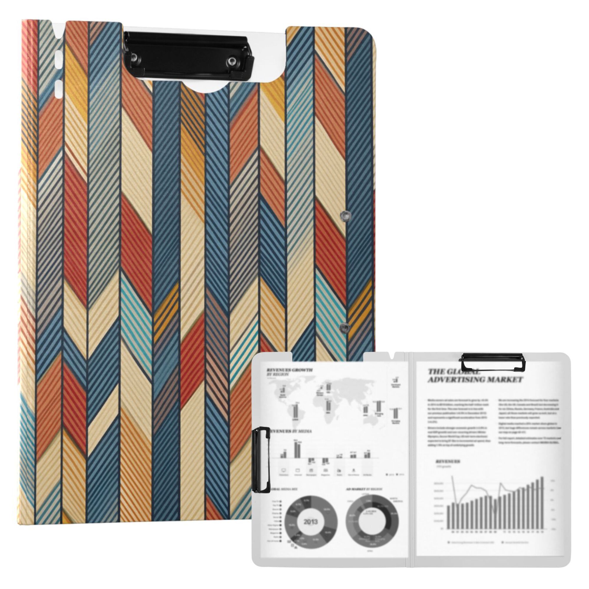 FORMRS A4 Clipboard Folder with Pen Holder Horizontal Foldable School Office Binder, Beige Geometric
