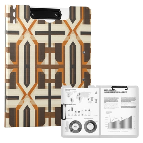 FORMRS A4 Clipboard Folder with Pen Holder Horizontal Foldable School Office Binder, Beige Geometric