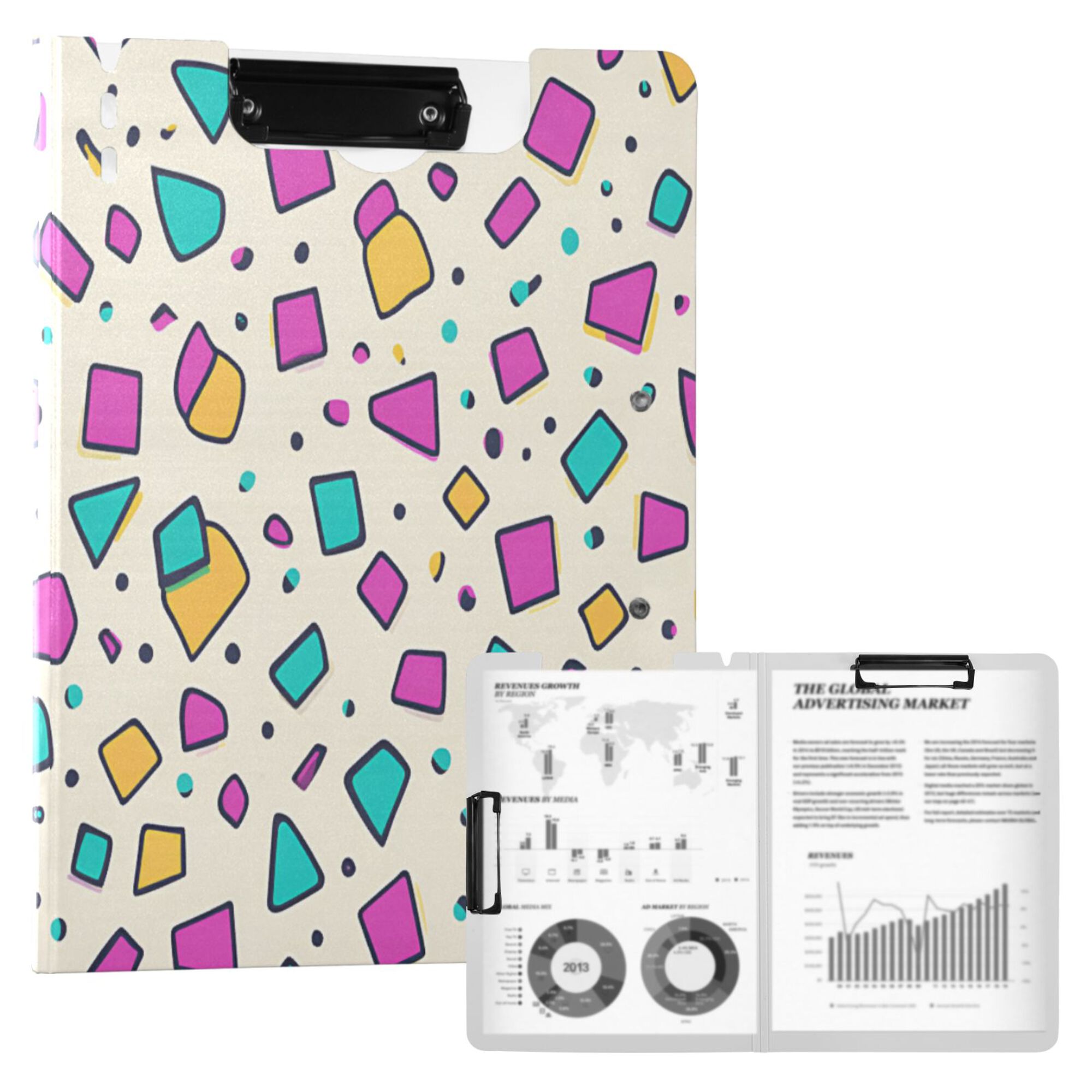 FORMRS A4 Clipboard Folder with Pen Holder Horizontal Foldable School Office Binder, Beige Retro Pattern