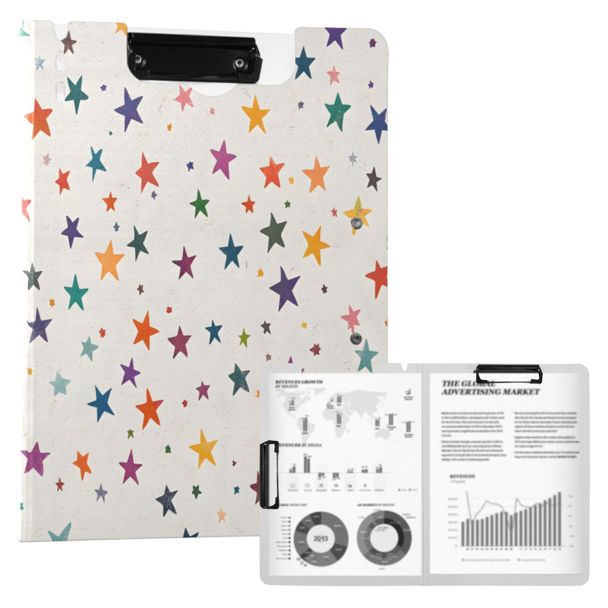FORMRS A4 Clipboard Folder with Pen Holder Horizontal Foldable School Office Binder, Beige Stars