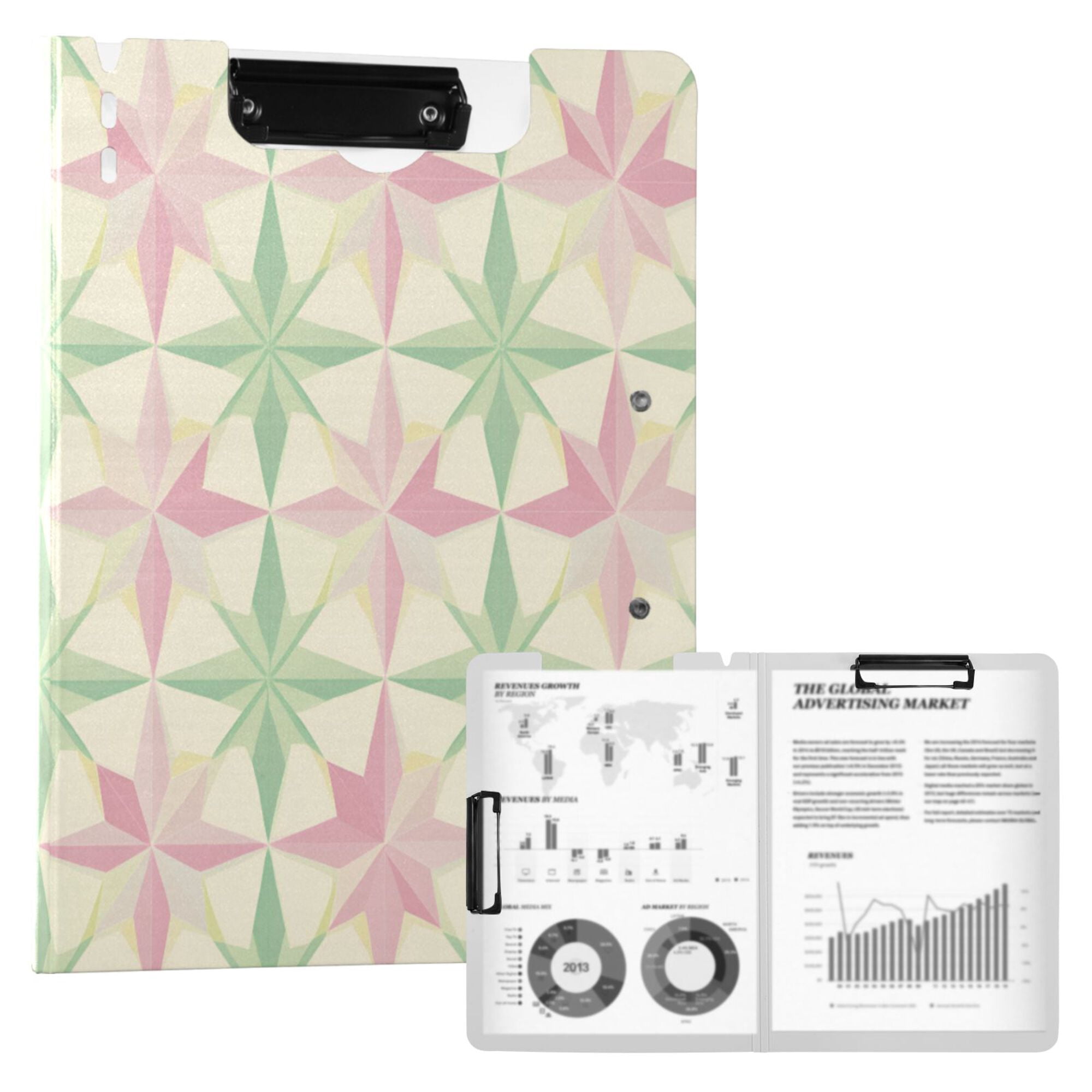 FORMRS A4 Clipboard Folder with Pen Holder Horizontal Foldable School Office Binder, Beige Symmetrical Stars