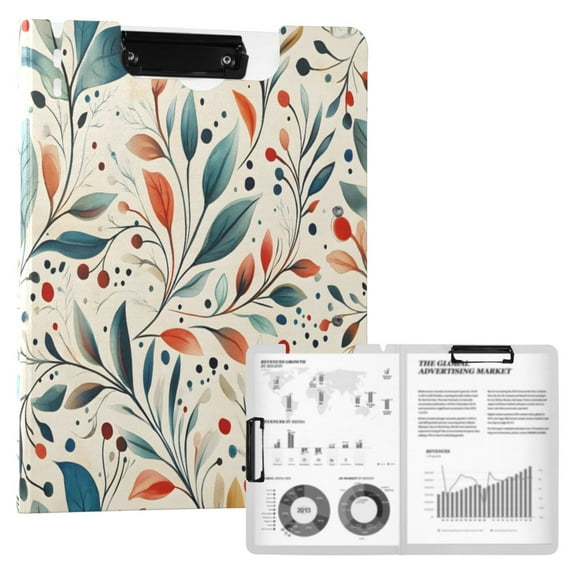 FORMRS A4 Clipboard Folder with Pen Holder Horizontal Foldable School Office Binder, Beige Whimsical Leaves