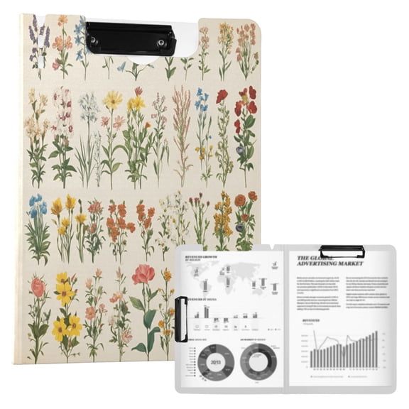 FORMRS A4 Clipboard Folder with Pen Holder Horizontal Foldable School Office Binder, Beige Wildflowers