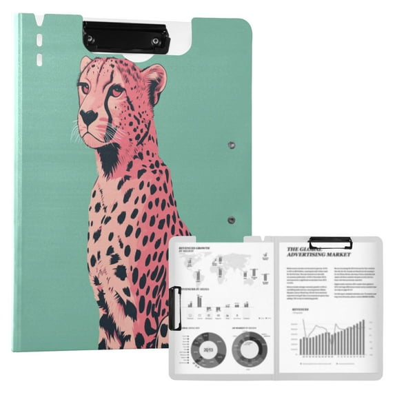 FORMRS A4 Clipboard Folder with Pen Holder Horizontal Foldable School Office Binder, Big Pink Cheetah