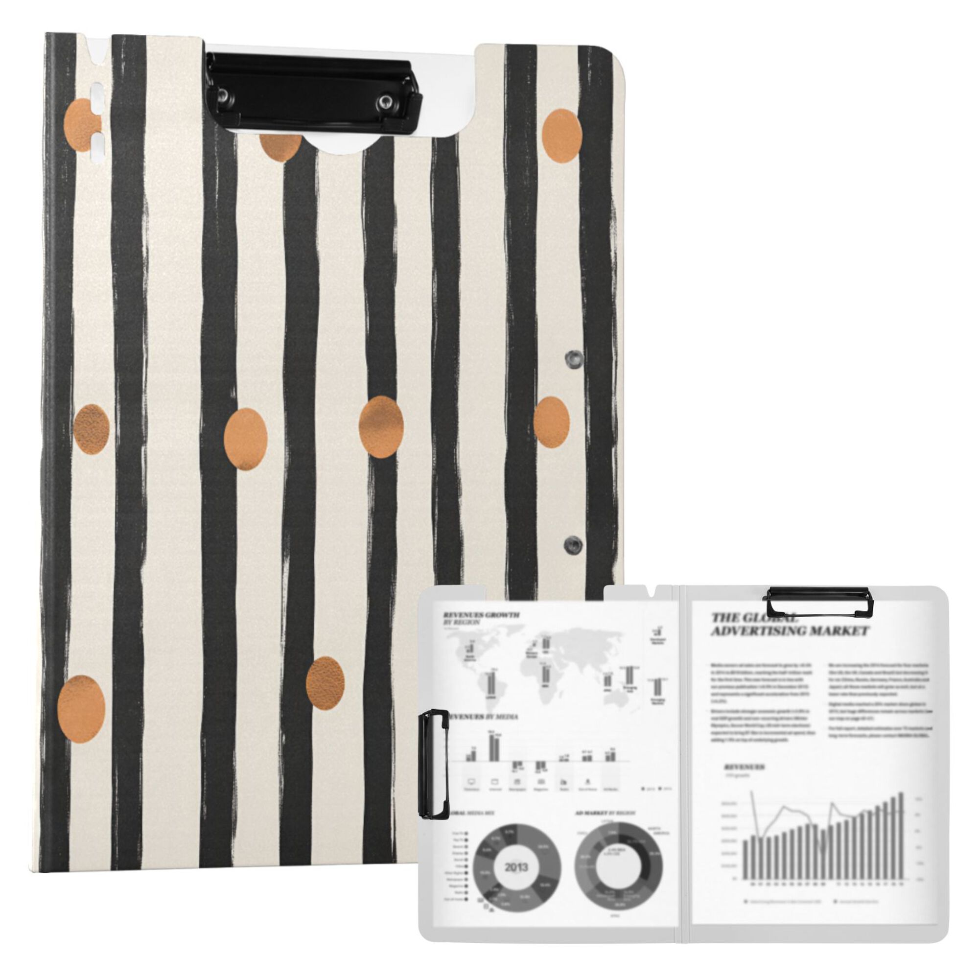 FORMRS A4 Clipboard Folder with Pen Holder Horizontal Foldable School Office Binder, Black Abstract Stripes