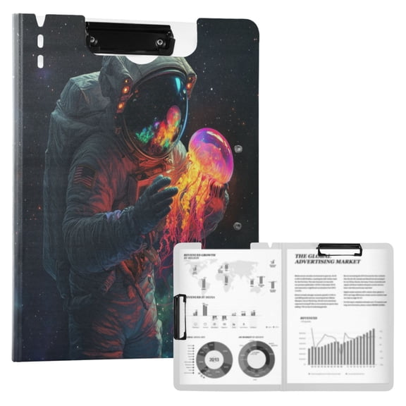 FORMRS A4 Clipboard Folder with Pen Holder Horizontal Foldable School Office Binder, Black Astronaut