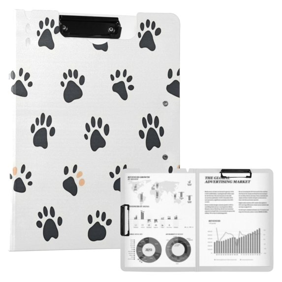 FORMRS A4 Clipboard Folder with Pen Holder Horizontal Foldable School Office Binder, Black Cartoon Cat Paw