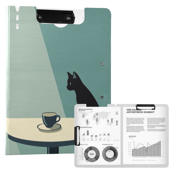 FORMRS A4 Clipboard Folder with Pen Holder Horizontal Foldable School Office Binder, Black Cat