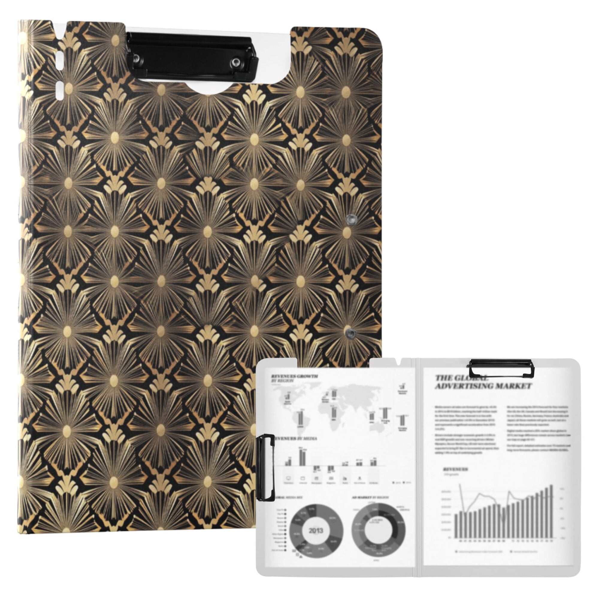 FORMRS A4 Clipboard Folder with Pen Holder Horizontal Foldable School Office Binder, Black Floral Pattern
