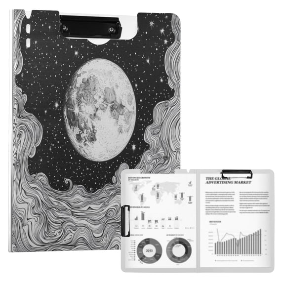 FORMRS A4 Clipboard Folder with Pen Holder Horizontal Foldable School Office Binder, Black Moon