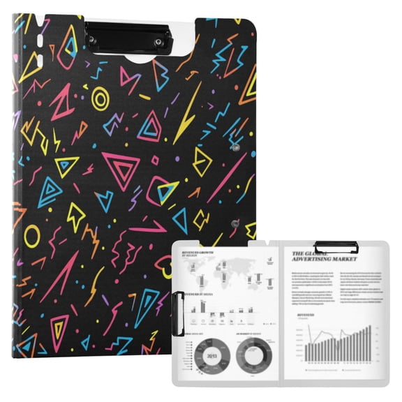 FORMRS A4 Clipboard Folder with Pen Holder Horizontal Foldable School Office Binder, Black Neon Lightning