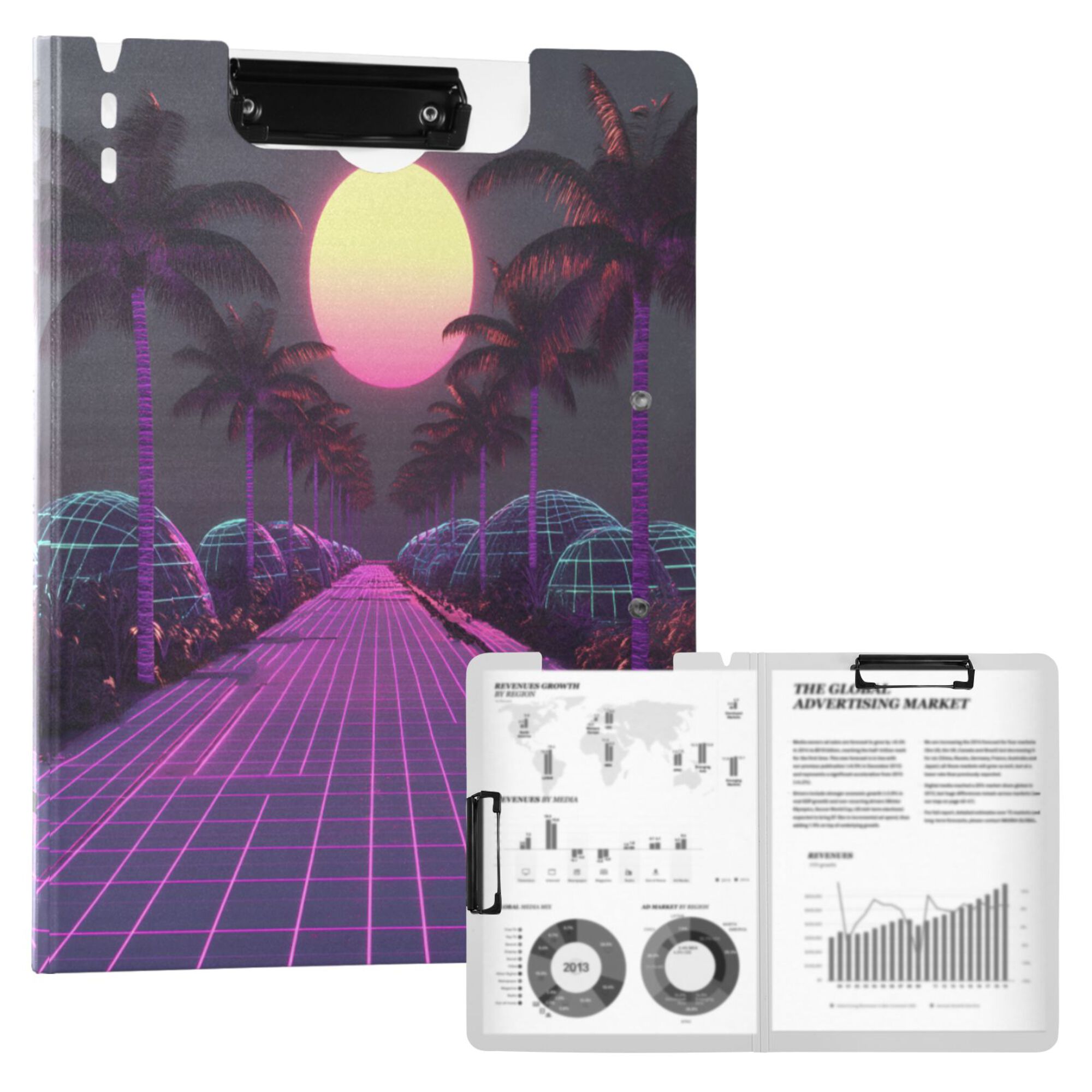 FORMRS A4 Clipboard Folder with Pen Holder Horizontal Foldable School Office Binder, Black Neon Road