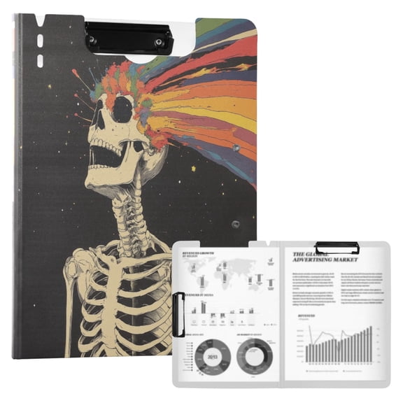 FORMRS A4 Clipboard Folder with Pen Holder Horizontal Foldable School Office Binder, Black Skeleton