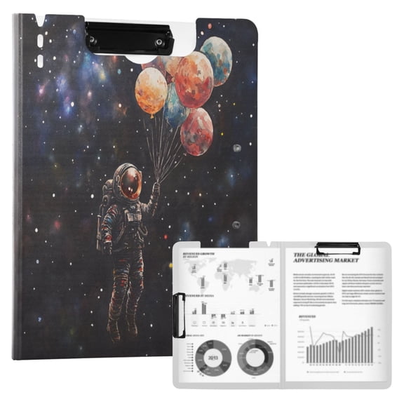 FORMRS A4 Clipboard Folder with Pen Holder Horizontal Foldable School Office Binder, Black Watercolor Space