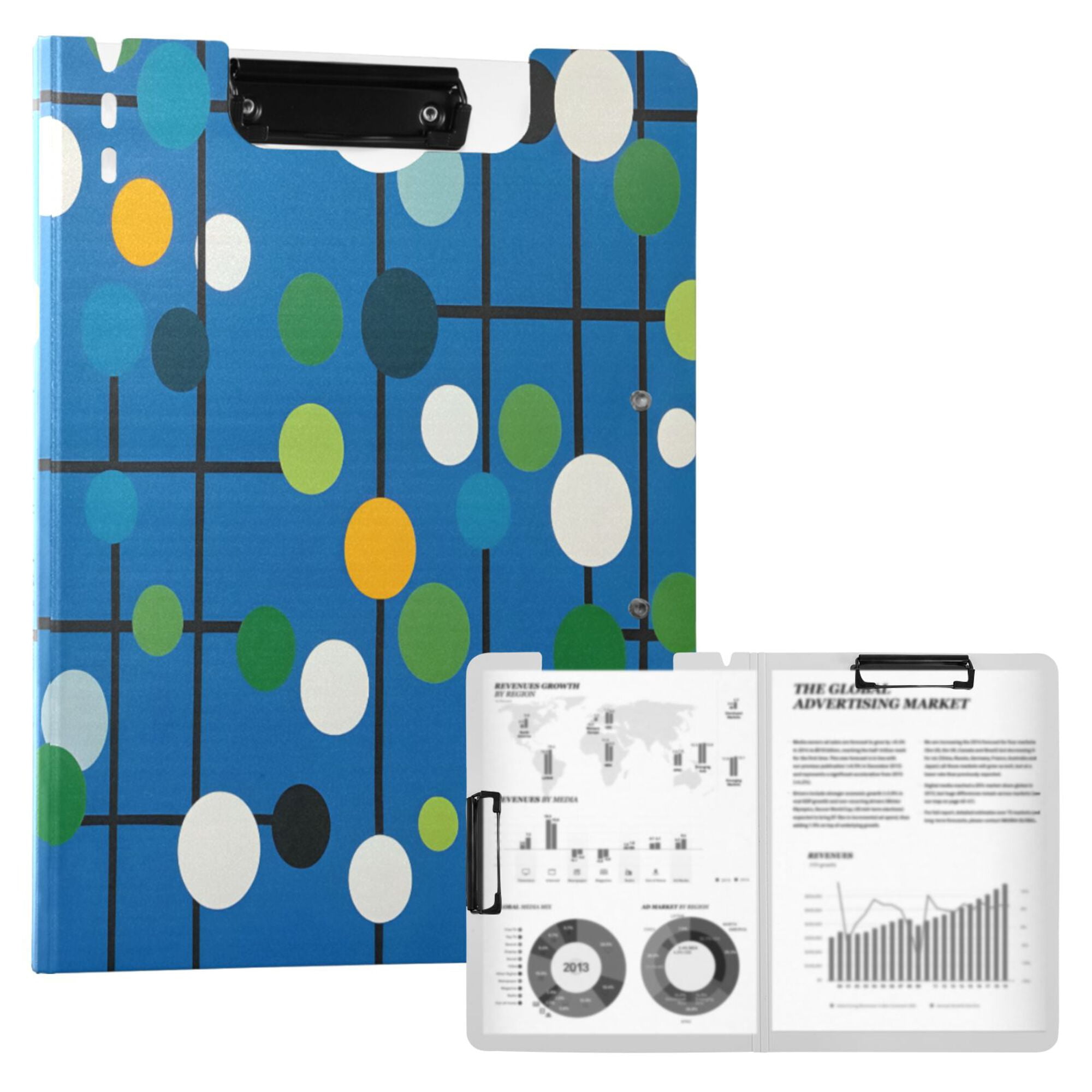 FORMRS A4 Clipboard Folder with Pen Holder Horizontal Foldable School Office Binder, Blue Abstract