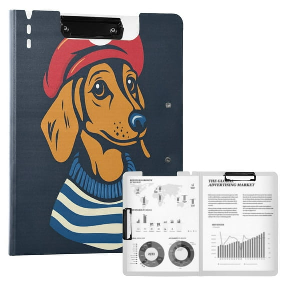 FORMRS A4 Clipboard Folder with Pen Holder Horizontal Foldable School Office Binder, Blue Dog Artist
