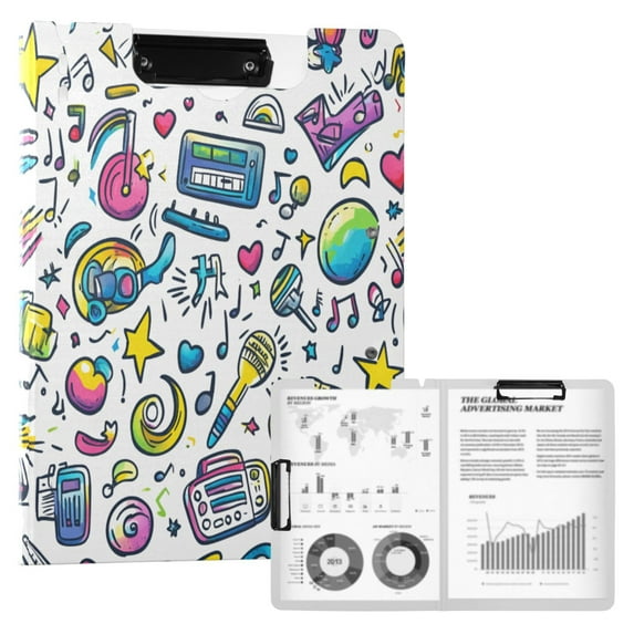 FORMRS A4 Clipboard Folder with Pen Holder Horizontal Foldable School Office Binder, Blue Doodle Pattern