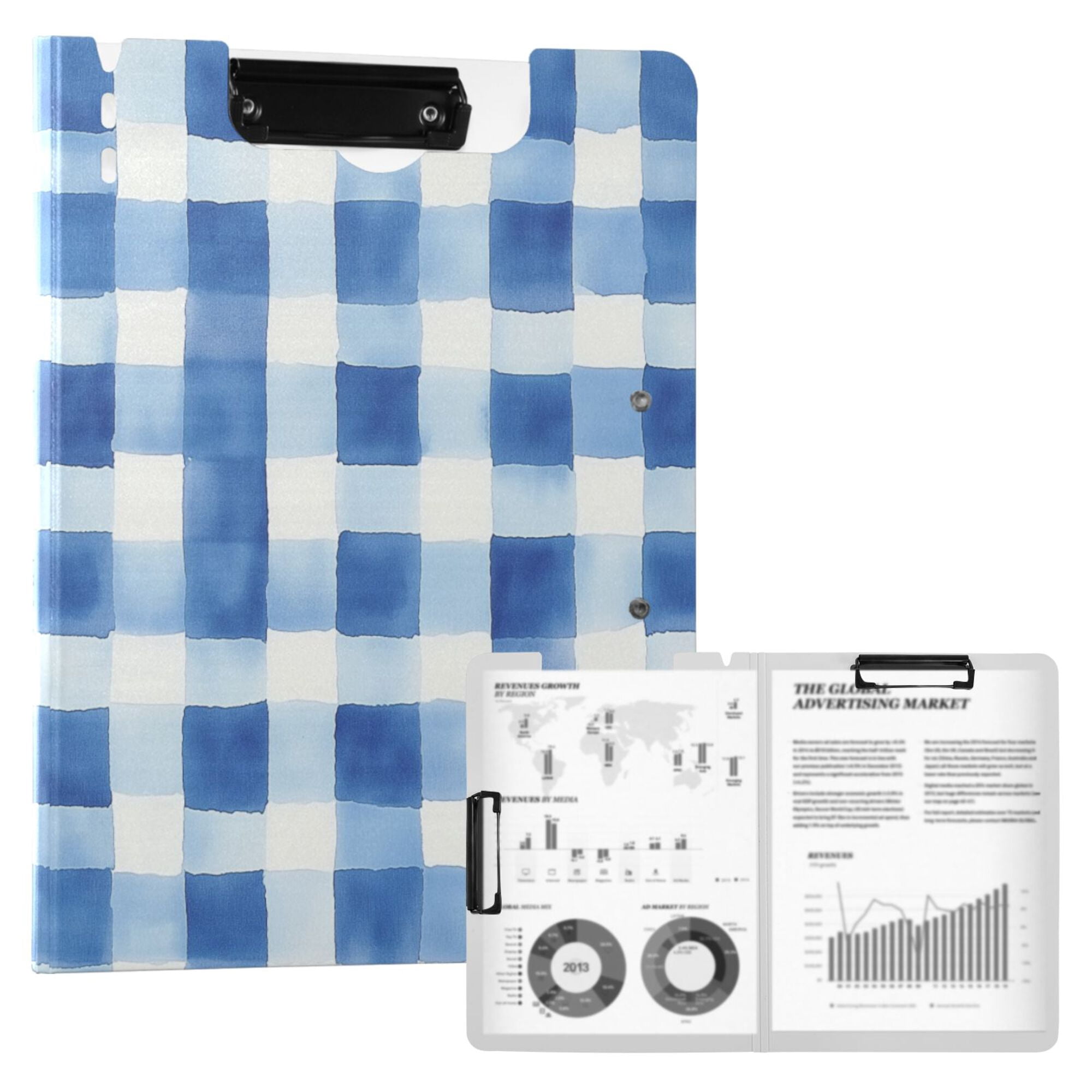 FORMRS A4 Clipboard Folder with Pen Holder Horizontal Foldable School Office Binder, Blue Plain