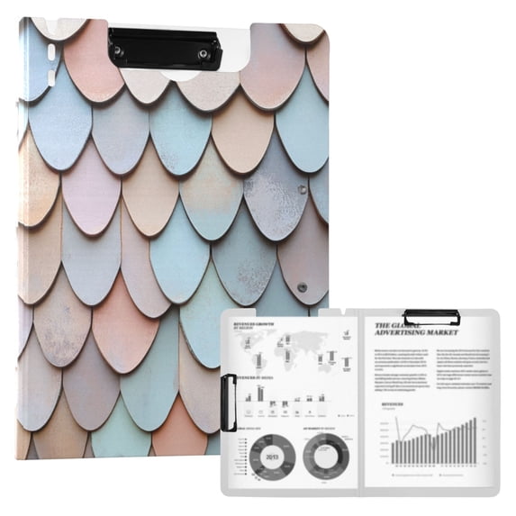 FORMRS A4 Clipboard Folder with Pen Holder Horizontal Foldable School Office Binder, Blue Shimmering Pattern
