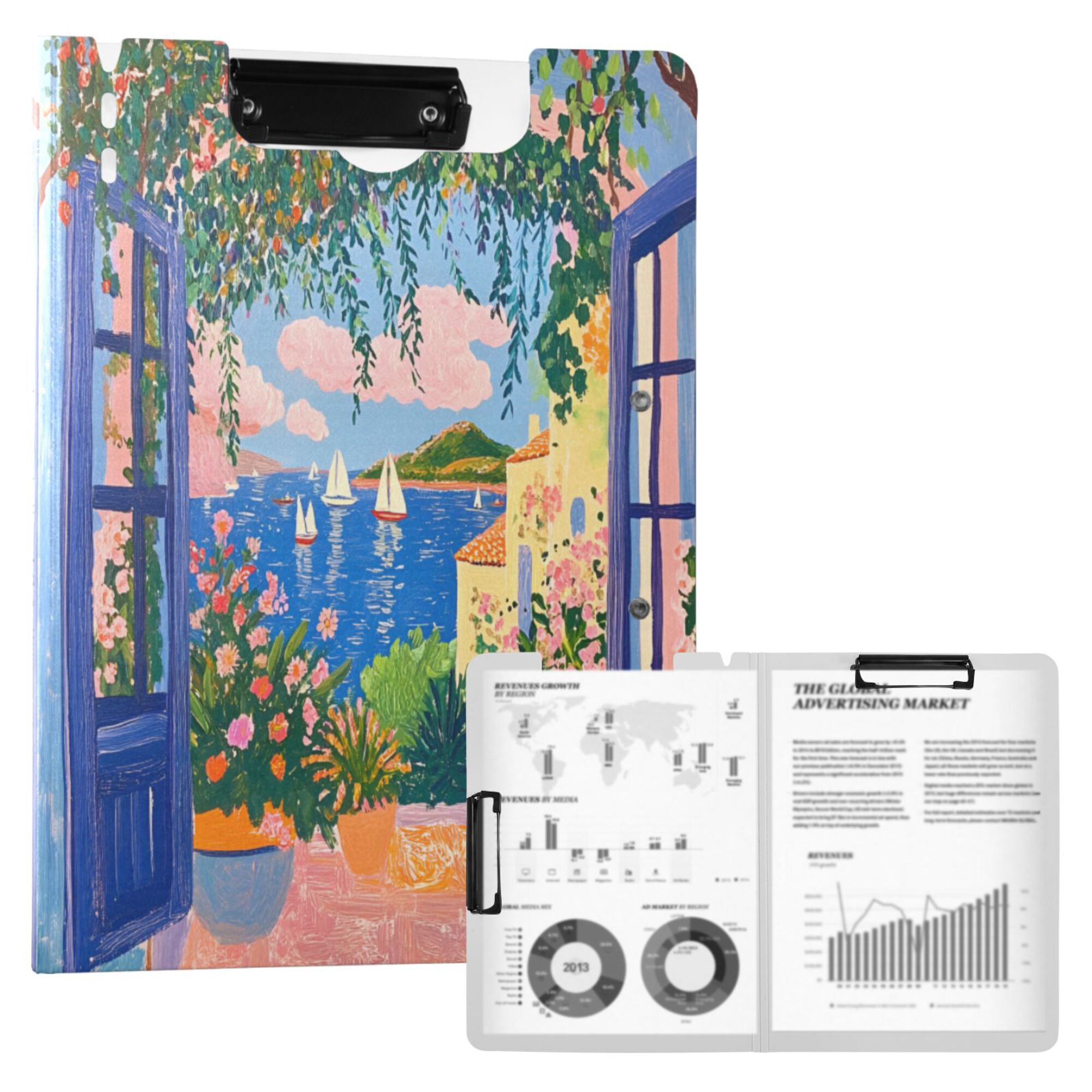 FORMRS A4 Clipboard Folder with Pen Holder Horizontal Foldable School Office Binder, Blue Window