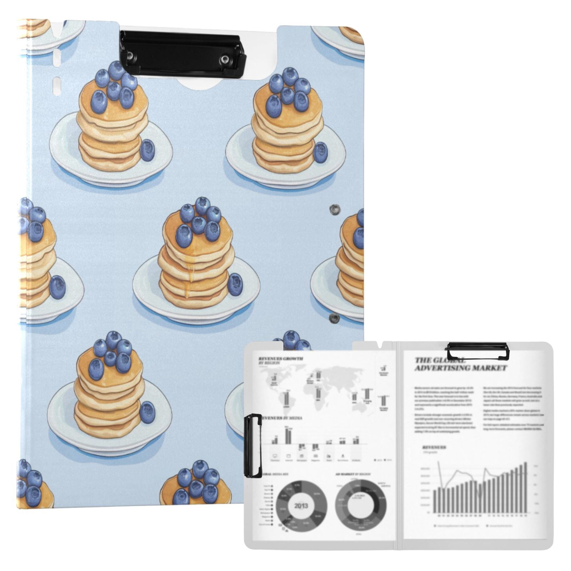 FORMRS A4 Clipboard Folder with Pen Holder Horizontal Foldable School Office Binder, Blueberry Pancake Pattern