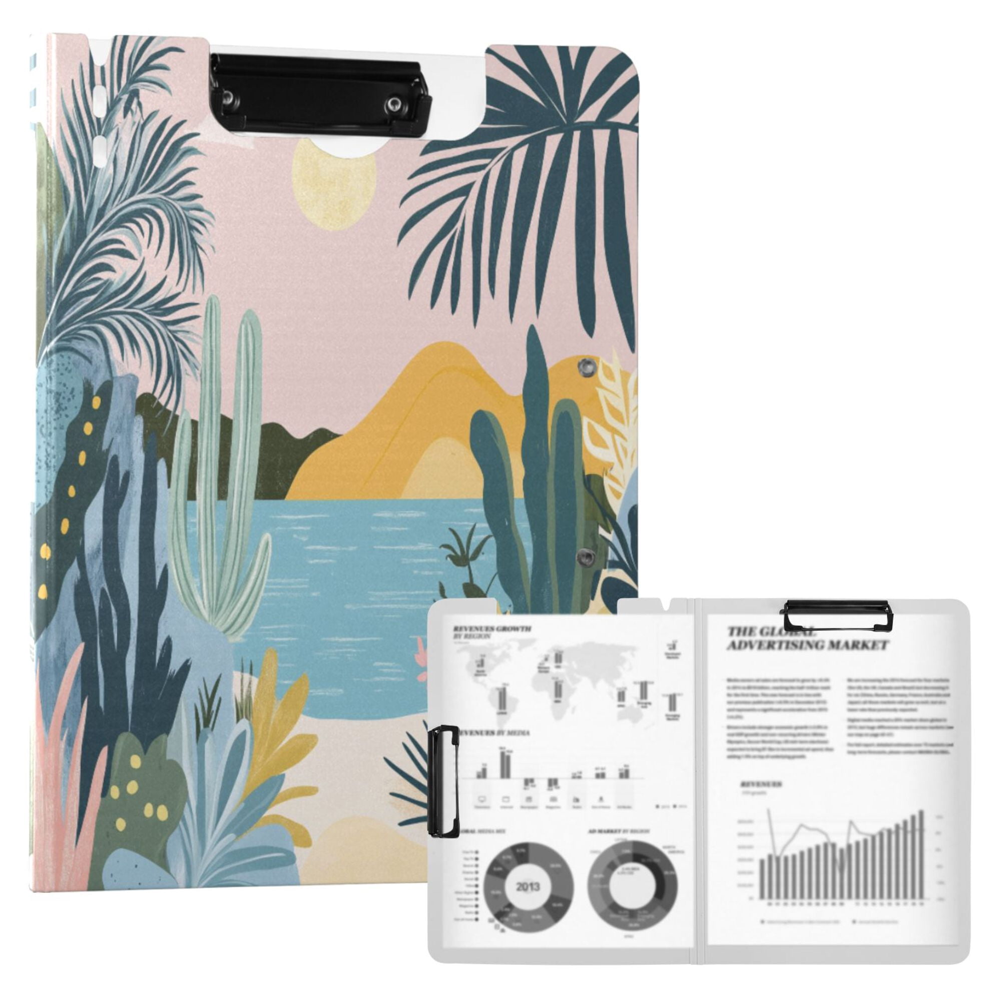 FORMRS A4 Clipboard Folder with Pen Holder Horizontal Foldable School Office Binder, Boho Style Sun