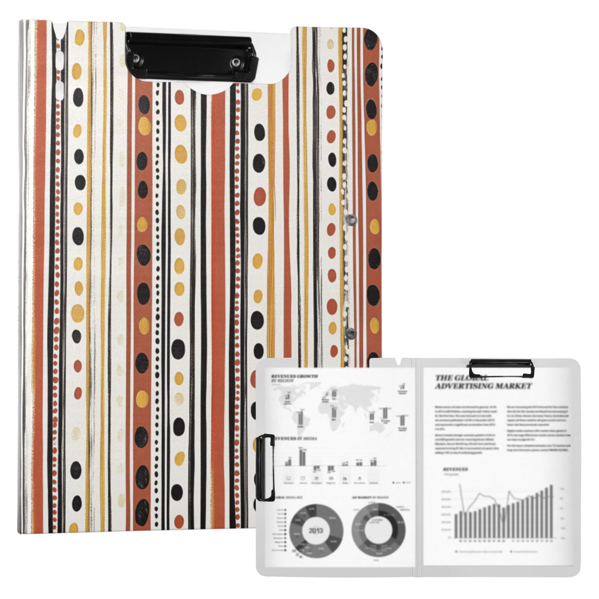 FORMRS A4 Clipboard Folder with Pen Holder Horizontal Foldable School Office Binder, Brown Abstract Dots