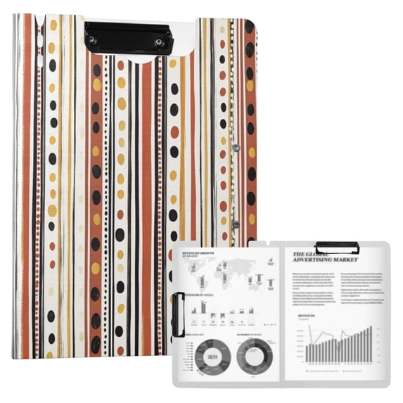 FORMRS A4 Clipboard Folder with Pen Holder Horizontal Foldable School Office Binder, Brown Abstract Dots