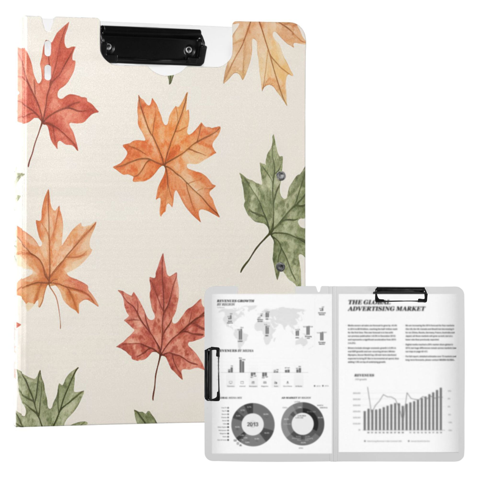 FORMRS A4 Clipboard Folder with Pen Holder Horizontal Foldable School Office Binder, Brown Autumn Leaves